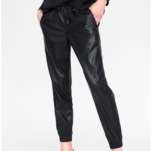 leather black joggers